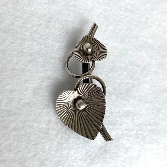 VTG 1950's Signed BEAU Sterling Silver Double Rayed Heart Leaf Foliage Brooch - Picture 3 of 16